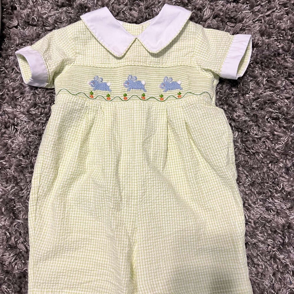 Little English Green Checkered Baby Romper